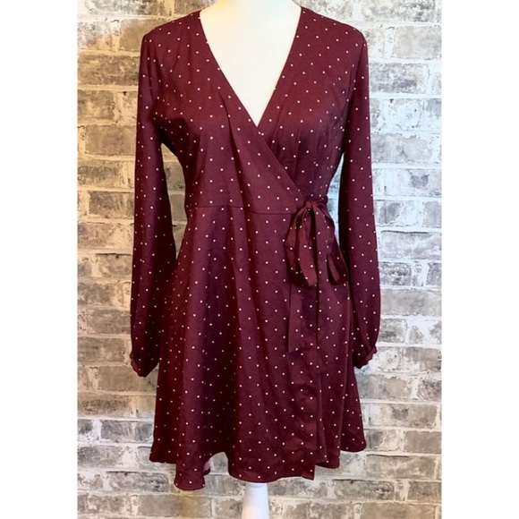 Loft petites wrap dress. Size OP. Maroon with white stars. Pretty. - Picture 1 of 16